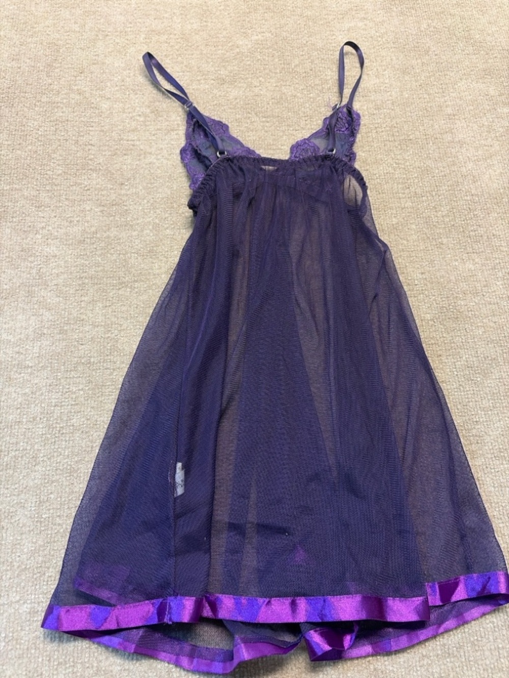 Y2K Purple Sheer Lace Babydoll Lingerie Dress Mesh Slip Intimates Size XS 0829 - Picture 4 of 4